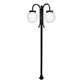 Poste Luminária Globo G Duplo Braço Curvo Baixo Preto 200cm
