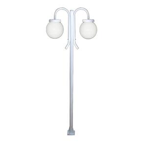 Poste Luminária Globo G Duplo Braço Curvo Baixo Branco 300cm