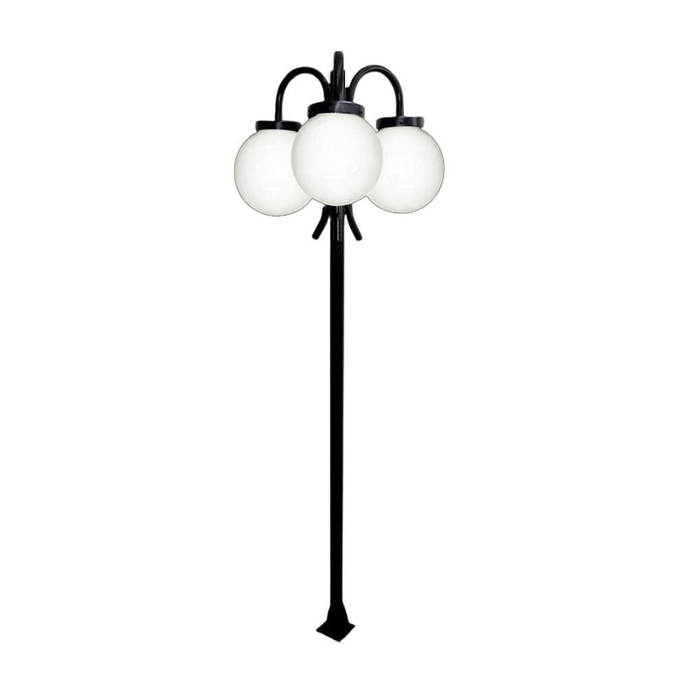Poste Luminária Globo G Triplo Braço Curvo Baixo Preto 300cm
