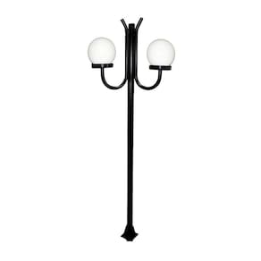 Poste Luminária Globo P Duplo Braço Curvo Cima Preto 200cm