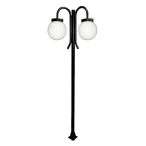 Poste Luminária Globo P Duplo Braço Curvo Cima Preto 200cm