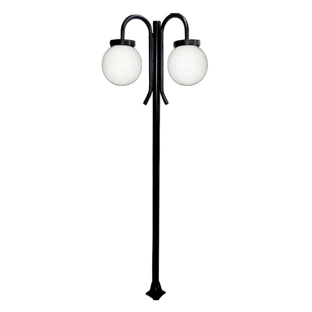 Poste Luminária Globo P Duplo Braço Curvo Cima Preto 300cm