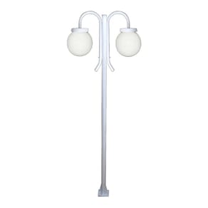 Poste Luminária Globo P Duplo Braço Curvo Cima Branco 200cm