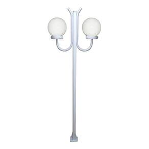 Poste Luminária Globo P Duplo Braço Curvo Cima Branco 300cm