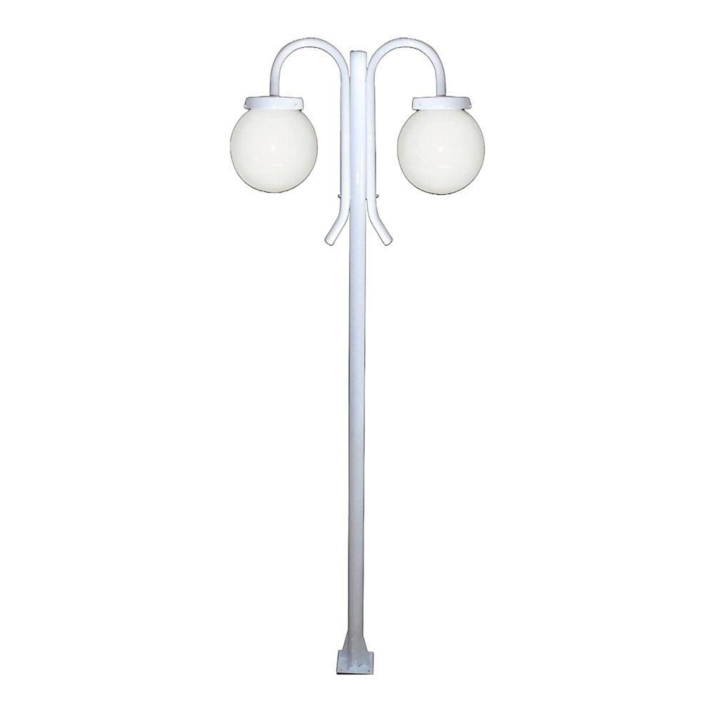 Poste Luminária Globo P Duplo Braço Curvo Cima Branco 300cm