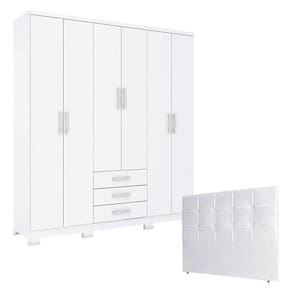 Guarda Roupa Casal Caju 6 Portas com Cabeceira Luiza 140 cm Branco - Henn