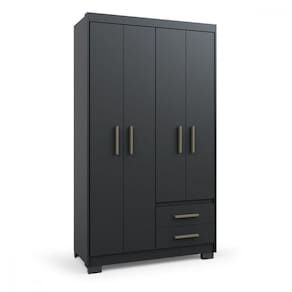 Guarda Roupa Primacy 4 Portas 2 Gavetas Preto Fosco Batrol