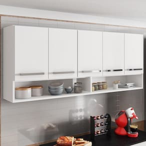 Armário Aéreo De Cozinha Multiuso 5 Portas Branco Bela Casa