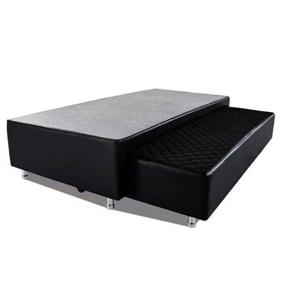 Cama Box Bicama Auxiliar Solteiro Corino Espuma 8cm 40x88x188 Preto