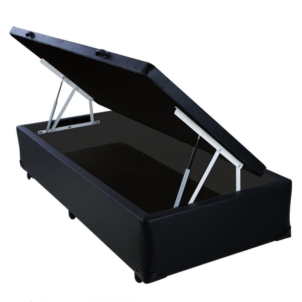 Cama Box Baú Blindado Solteiro HomeQueen Corino Preto 41x78x188