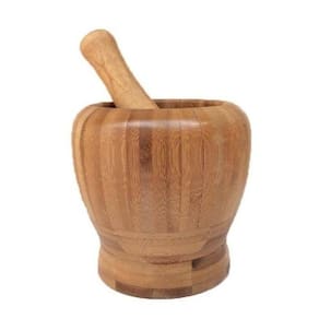 Pilão De Madeira Torneada Com Socador De Temperos Alho