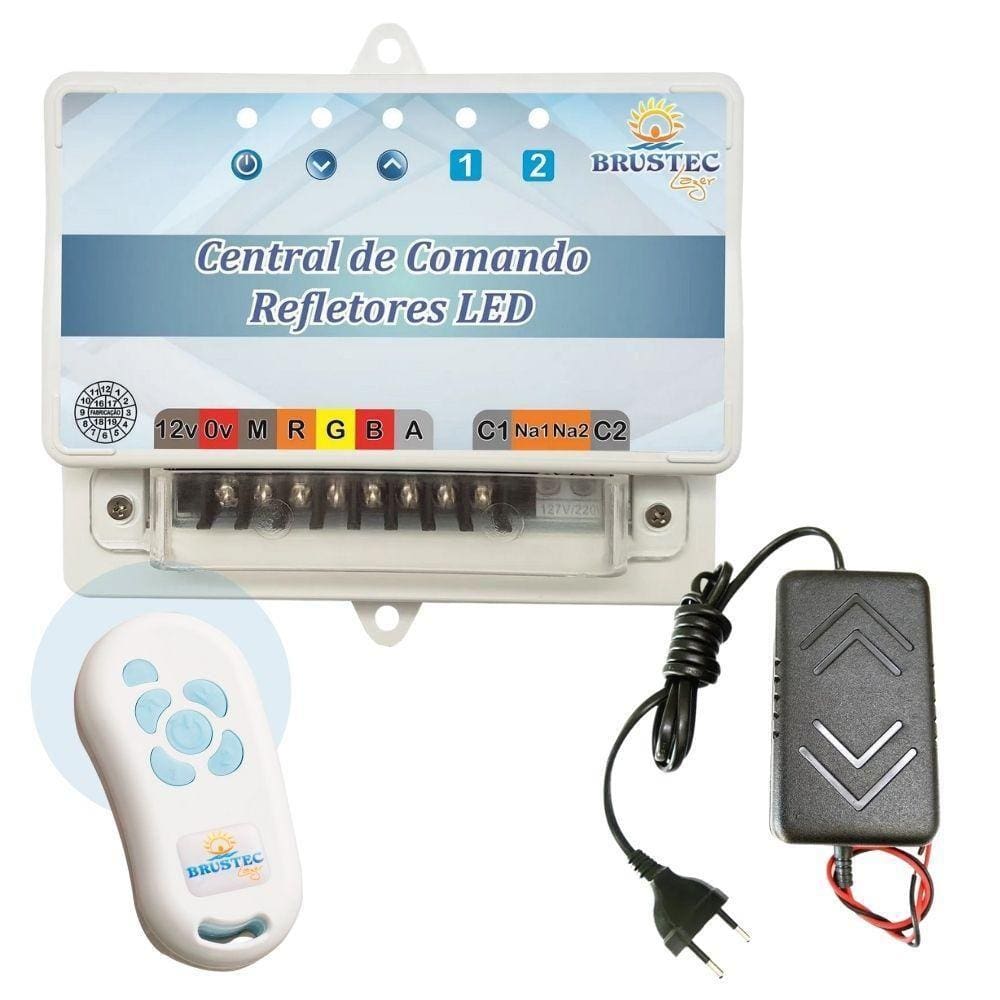 Conjunto Central Comando Rítmica Iluminação Piscina Led Rgb
