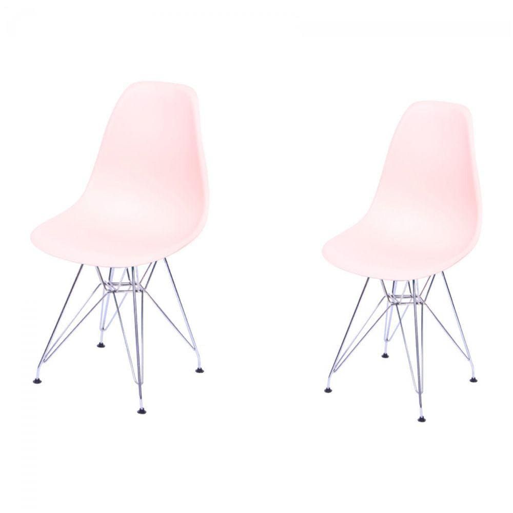 Kit 2 Cadeiras Base Cromada Dkr OR Design Salmão/Cromado