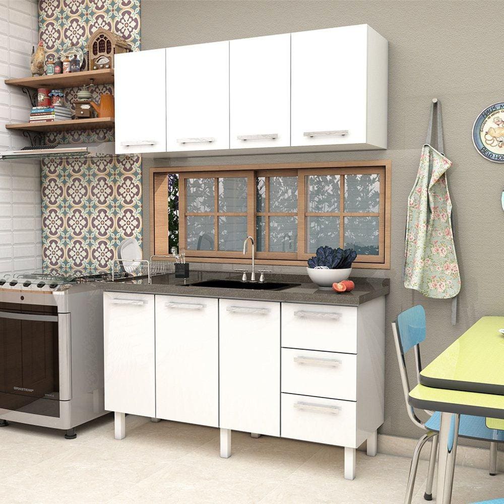 Armário Aéreo de Cozinha em Aço 150cm 3 Portas Vênus Cozimax Branco