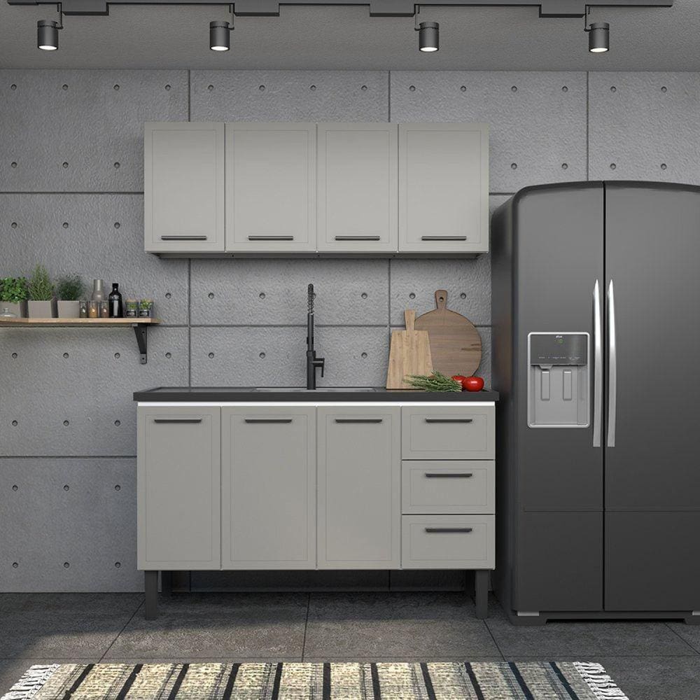 Armário Aéreo de Cozinha em Aço 150cm 3 Portas Juno Cozimax Cinza