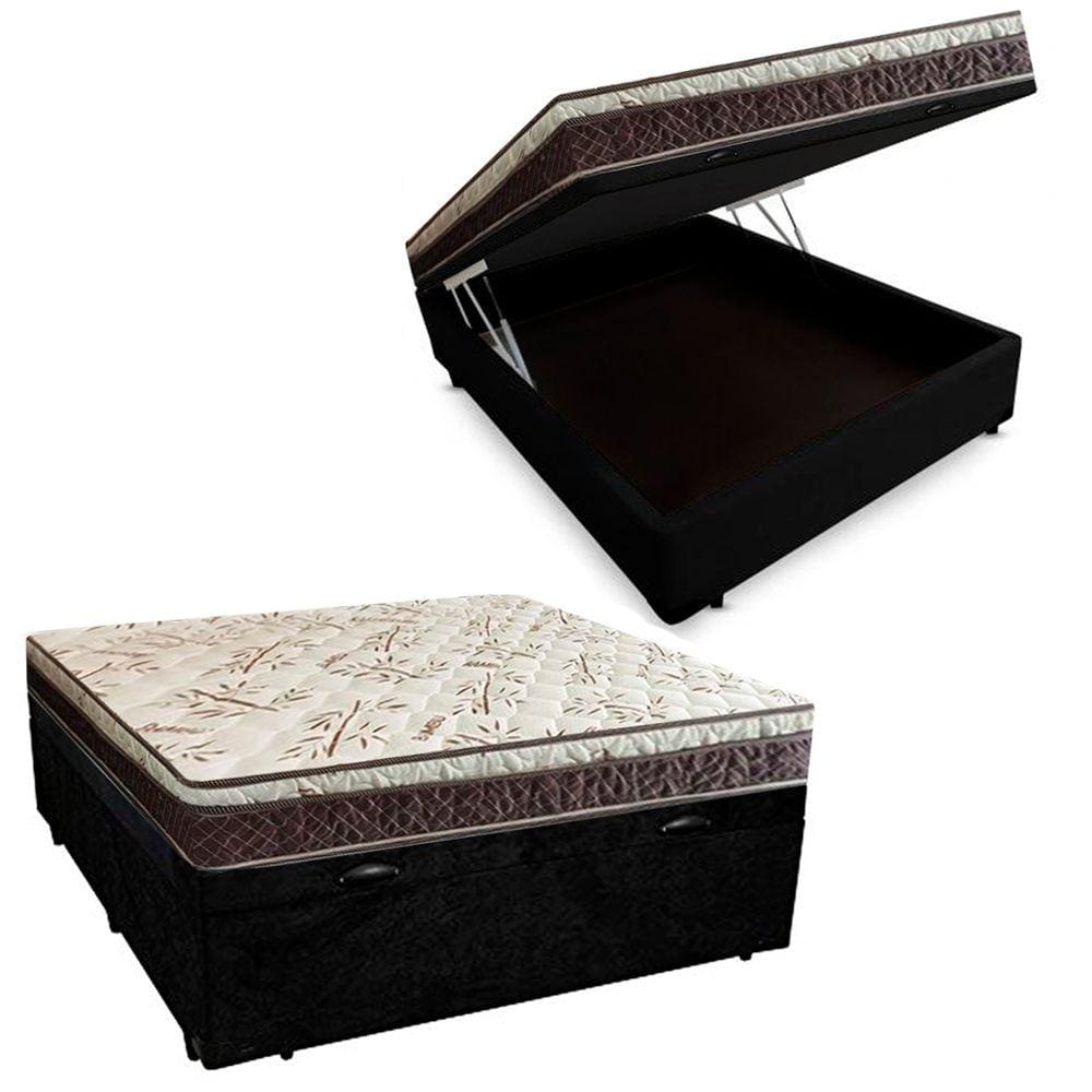 Cama Box Baú Casal Suede + Colchão Casal Espuma Extra Firme D33 Elegance Ortopédico 64x138x188