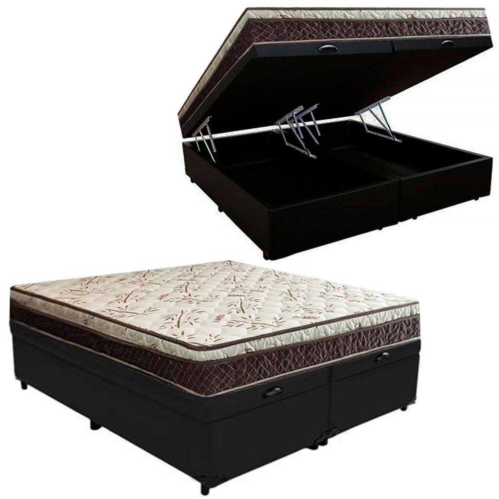 Cama Box Baú Bipartido Casal Suede + Colchão Casal Espuma Extra Firme D33 Elegance Ortopédico 72x138x188