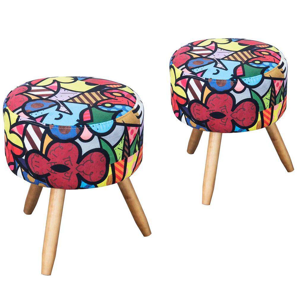 Kit 2 Puffs Decorativos Milão Pé Palito Romero Britto