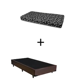 Cama Box Solteiro 88 Tecido Sintético Marrom Com Colchão New York Preto D28 - 100% Espuma - 54x88x188