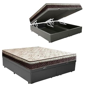 Cama Box Baú Bipartido Casal Corino + Colchão Casal Espuma Extra Firme D33 Elegance Ortopédico 72x138x188 Cinza