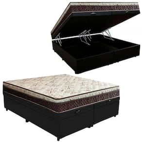 Cama Box Baú Bipartido Casal Suede + Colchão Casal Espuma Extra Firme D33 Elegance Ortopédico 72x138x188 Preto