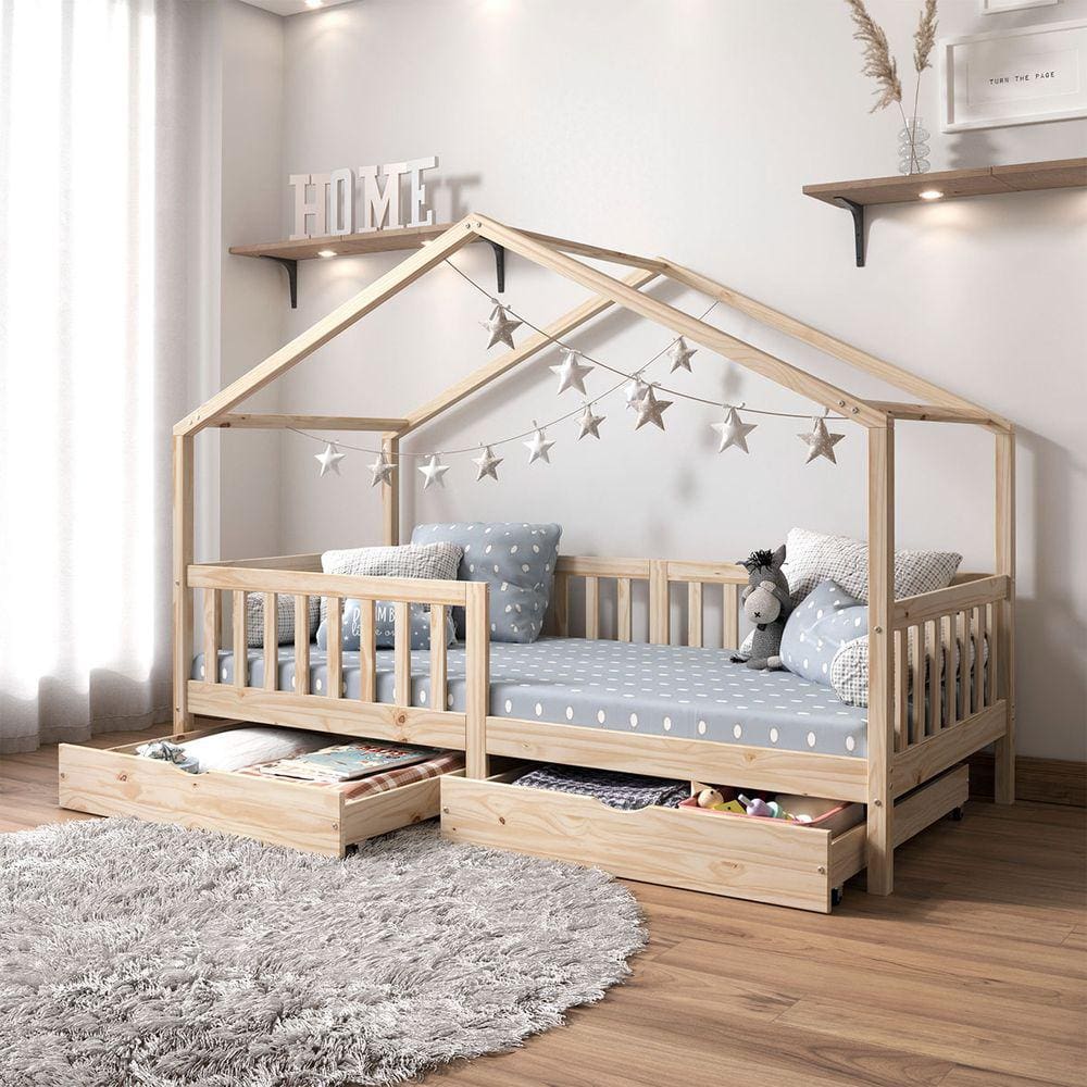 Cama Montessoriana Madeira Maciça Casa com Estrado Elea
