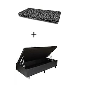 Cama Box Baú Solteiro 88 - Bello Box Tecido Sintético Preto com Colchão Solteiro 88 New York Preto D28 - 100% Espuma - 14x88x188