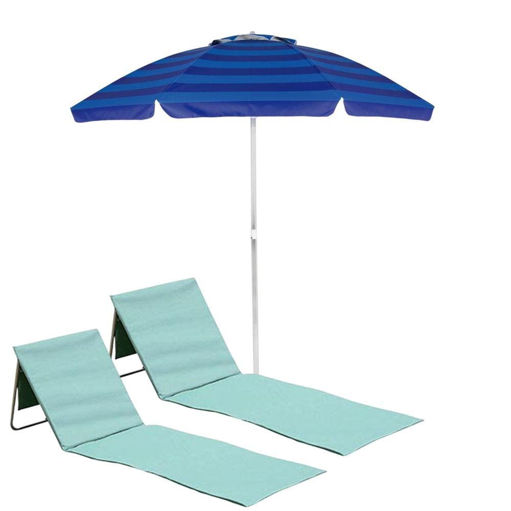 Kit Guarda Sol 2m Alumínio Articulado Espreguiçadeira Ajustável Dobrável Com Alça Bolso Azul Claro - Tobee