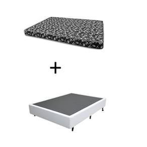 Cama Box Casal 138 Bello Box - Tecido Sintético Branco com Colchão New York Preto D28 - 100% Espuma - 14x138x188