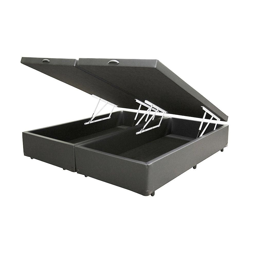 Cama Box Baú Blindado King Bipartido HomeQueen Corino Cinza 41x193x203