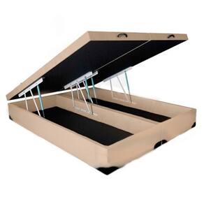 Cama Box Baú Blindado King Bipartido HomeQueen Corino Bege 49x193x203