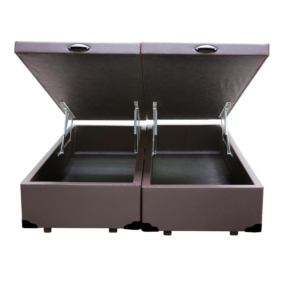 Cama Box Baú Blindado King Bipartido HomeQueen Corino Marrom 41x193x203