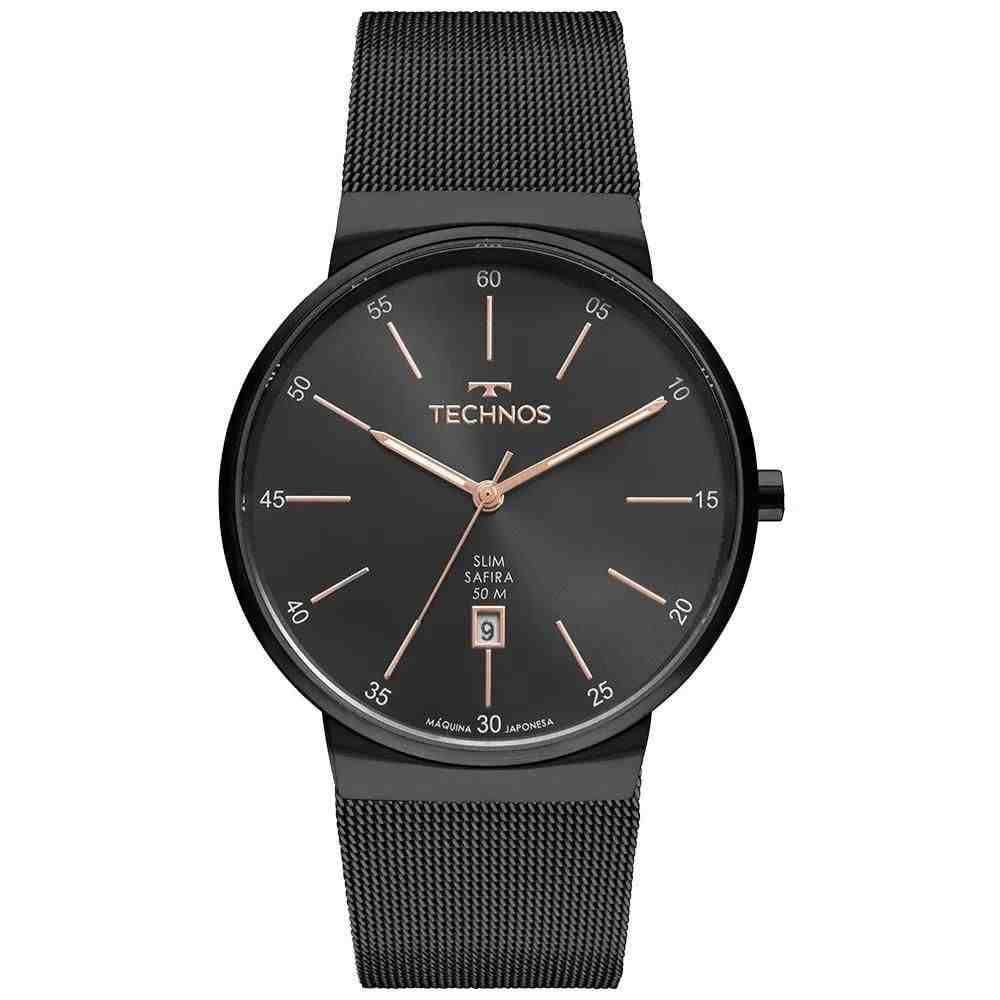 Relógio Preto Masculino Technos Slim GM12AG/1P