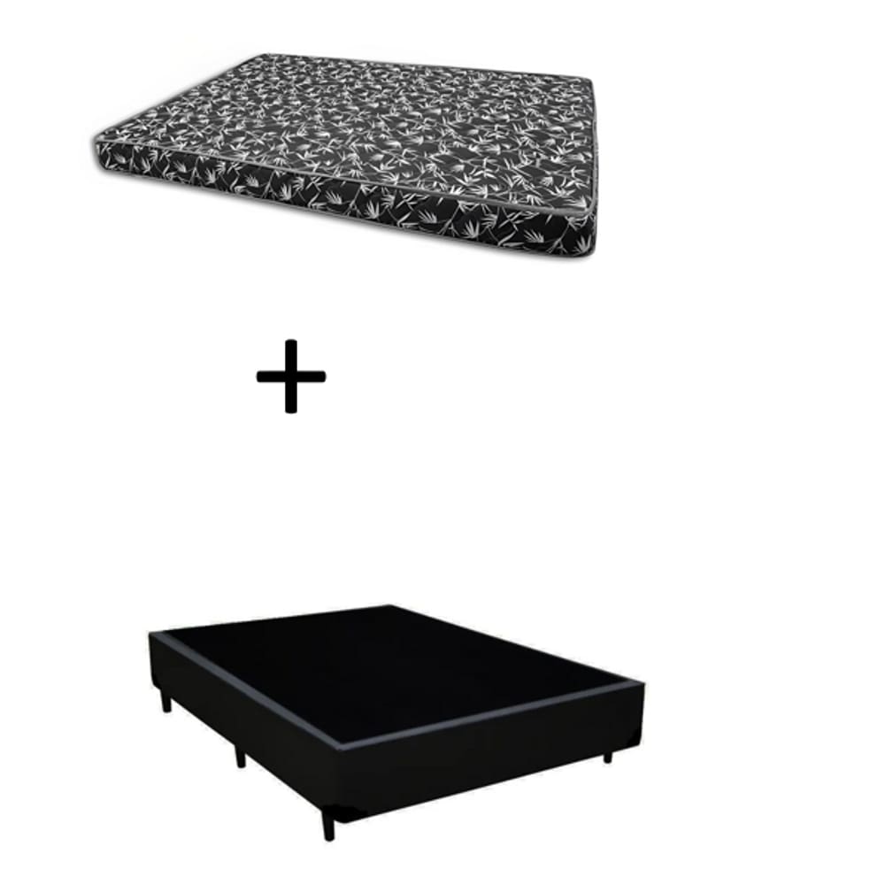 Cama Box Casal 138 Bello Box - Tecido Sintético Preto com Colchão New York Preto D28 - 100% Espuma - 54x138x188