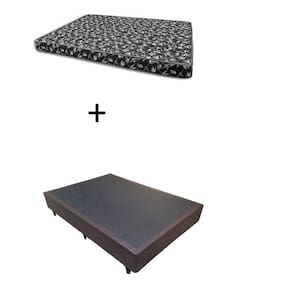 Cama Box Casal 138 Bello Box - Tecido Sintético Marrom com Colchão New York Preto D28 - 100% Espuma - 54x138x188