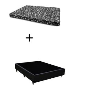 Cama Box Casal 138 Bipartido Bello Box - Tecido Sintético Preto com Colchão New York Preto D28 - 100% Espuma - 54x138x188