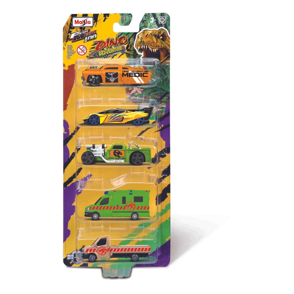 Pacote com 5 Carrinhos Dino 1:64 - 5 unid - Maisto