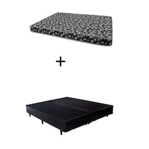 Cama Box King 193 Bipartido Bello Box - Tecido Sintético Preto com Colchão New York Preto D28 - 100% Espuma - 54x193x203