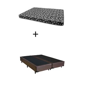 Cama Box King 193 Bipartido Bello Box - Tecido Sintético Marrom com Colchão New York Preto D28 - 100% Espuma - 54x193x203