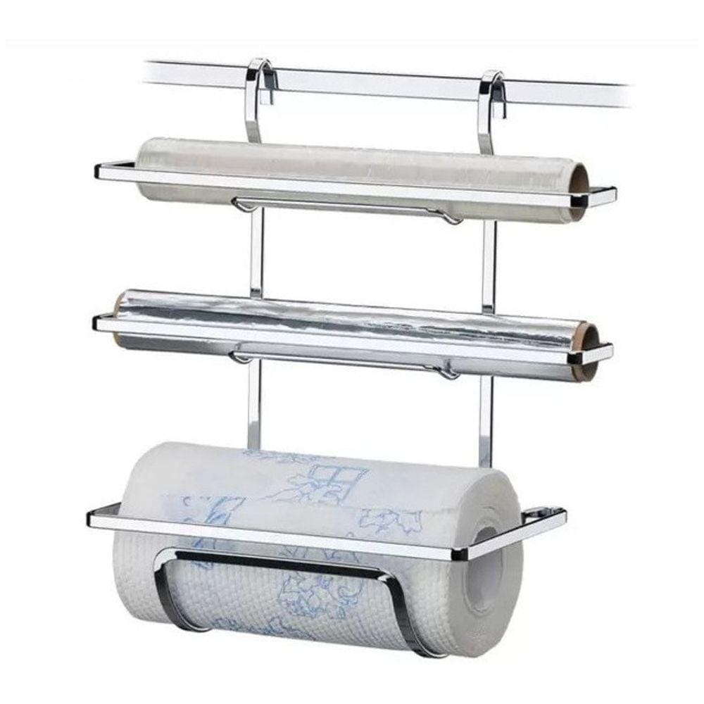 Suporte Porta Rolo Papel Toalha Aluminio Filme PVC Pendurar