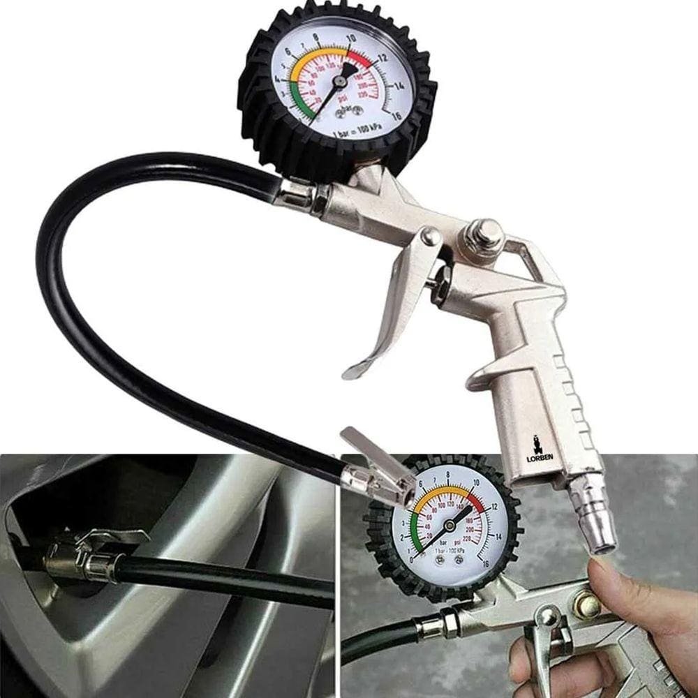 Bico de Ar Lorben Calibrador de Pneu Manômetro Engate Rápido