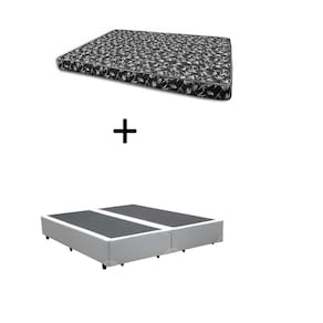 Cama Box King 193 Bipartido Bello Box - Tecido Sintético Branco com Colchão New York Preto D28 - 100% Espuma - 54x193x203