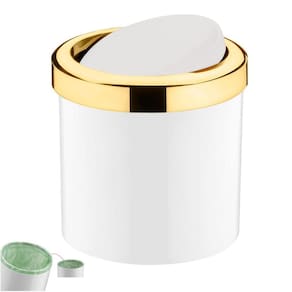 Lixeira 5L Tampa Basculante Banheiro Dourado - Branco