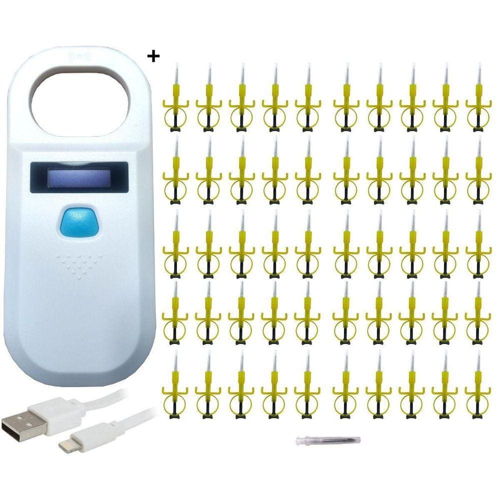 Kit Microchip 50 Un Com Leitor Portátil 2,12/12Mm Animal