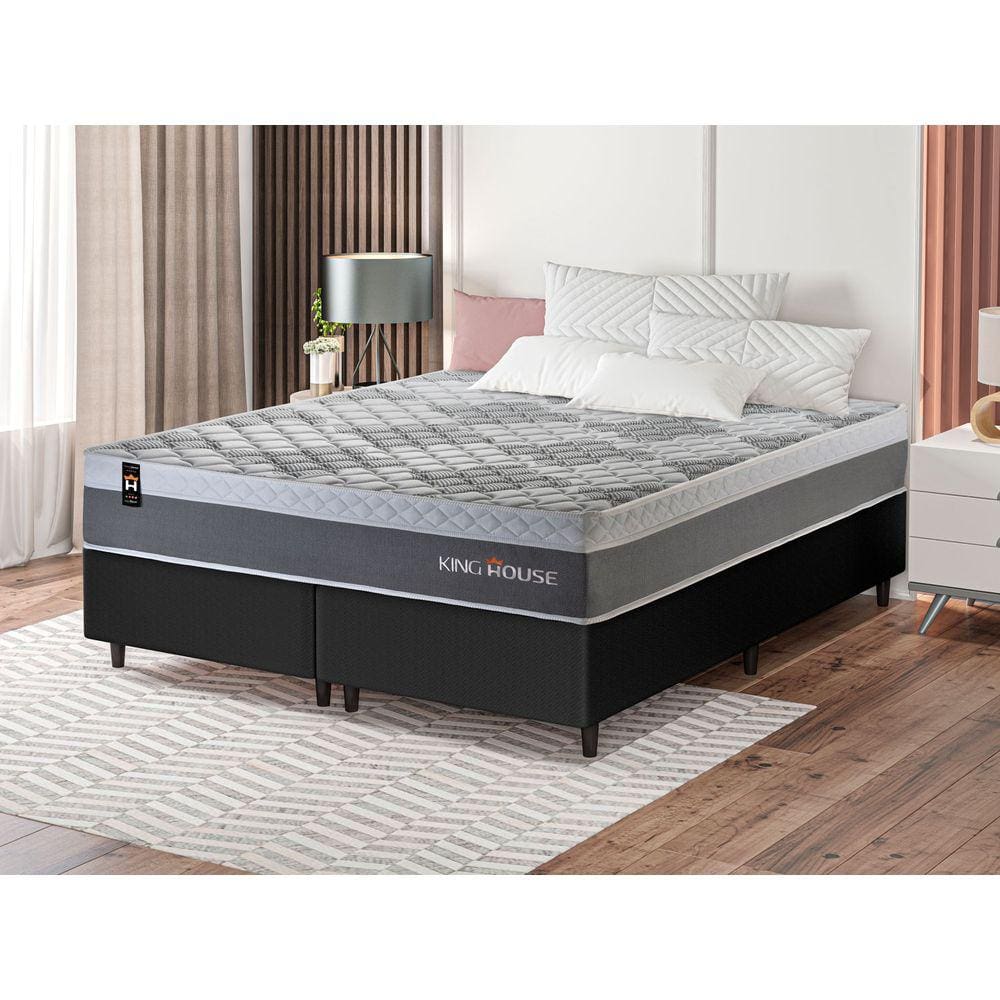 Conjunto Cama Box c/ Molas Ensacadas Sheffield Cinza King 193x203x65