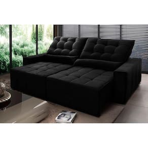 Sofá Retrátil Reclinável Alaska 3,00m Suede Velut Preto c/ Molas no Assento - King House