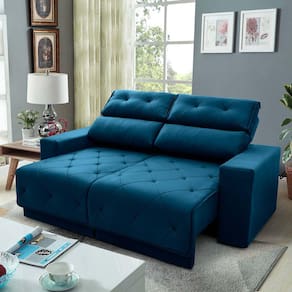 Sofá Retrátil Reclinável Belga 2,00m Suede Velut Azul c/ Molas no Assento - King House