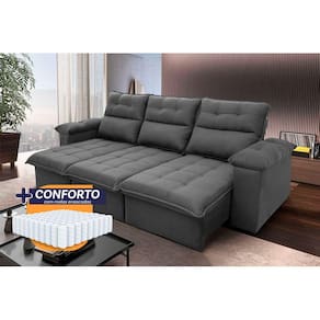 Sofá Retrátil Reclinável Verona 2,30m Suede Velut Cinza c/ Molas Ensacadas - King House