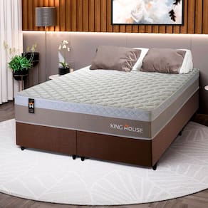 Conjunto Cama Box c/ Molas Ensacadas Sheffield Bege Queen 158x198x65