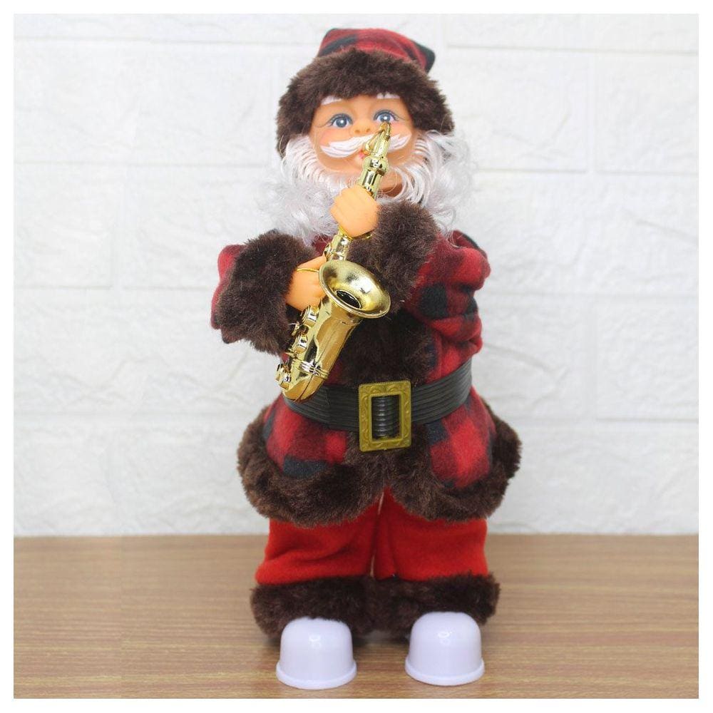 Enfeite Natal Musical Com Movimento Papai Noel Saxofonista Com LED 30cm